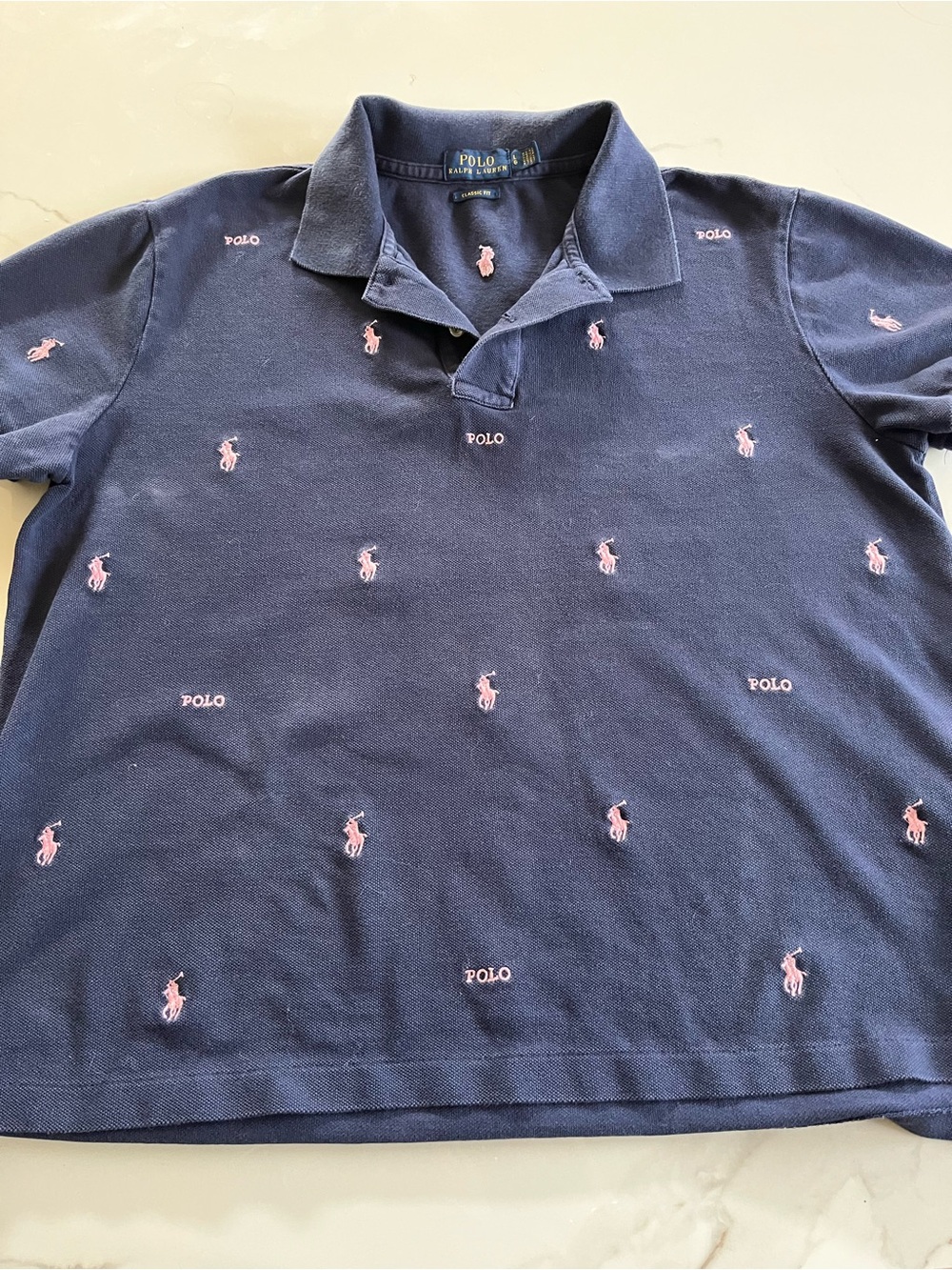 Polo by Ralph Lauren Navy Polo with Pink Pony Embroidery - Women’s